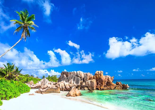 Beach with granite boulders, La Digue
